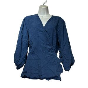 Alp n Rock Mila Blue Embroidered Tencel Wrap Blouse Top Size XL